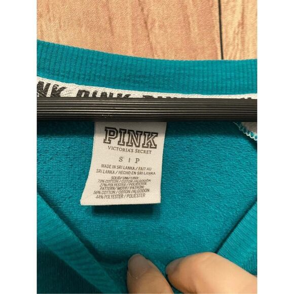 Victorias Secret Small 86 PINK teal crew sweatshirt varsity womens long sleeve - Picture 5 of 7